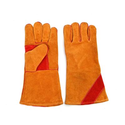 China Long Split Cowhide Welding Leather Work Protection Lined Welding Glove for sale