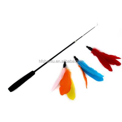 China Stocked Customized Interactive Pet Cat Toys Interactive Cat Toys Cat Kitten Play Chase Eco Funny Fishing Puzzles Play Magic Wand With Feather for sale