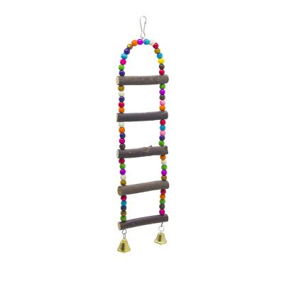 China Small Pet Ware Log Ladder Parrot Nibble Leather Bird Toys Viable Natural Wooden Parrot Suspension Bridge For Cage Climb for sale