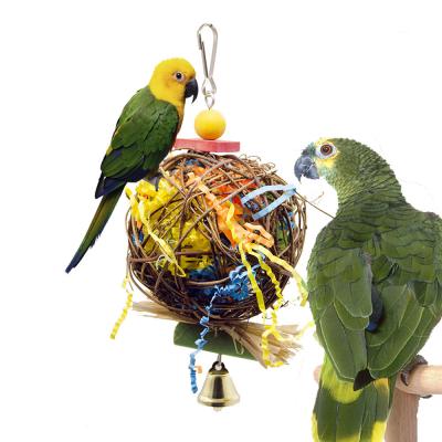 China Viable Hot Sale Parrot Toys Supplies Interactive Bird Chewing Toy Safety Rattan Grass Lafite Ball Paper Lasso Ball For Bird Cages for sale