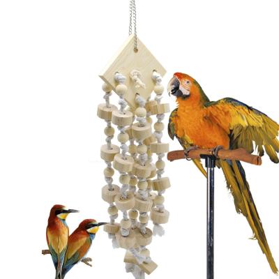 China Amazon Viable Hot Sale Large Parrot Toys Bird Supplies Healthy Color Cotton Rope Wood Block Nibble Natural Wood Twine Unsullied for sale