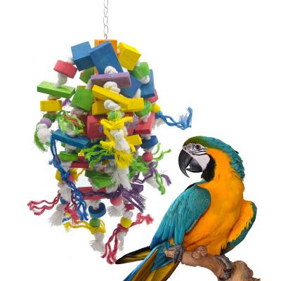 China Viable Colorful Large Bird Chew Toy Wooden Bird Toys For Super Bird Parrot Like Macaw Bite Durable Pets Toys And Accessories for sale