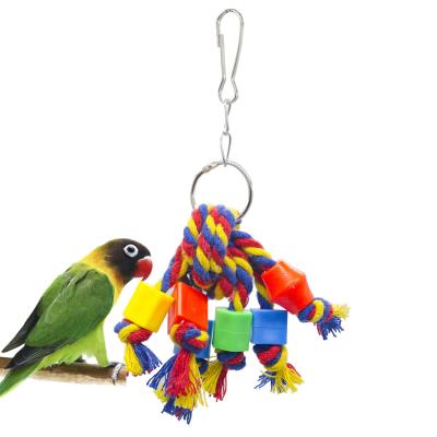 China Viable Small Parrot Toys Bird Chewing Plastic String Toy Colorful Cotton Rope Bead Hanging String for sale