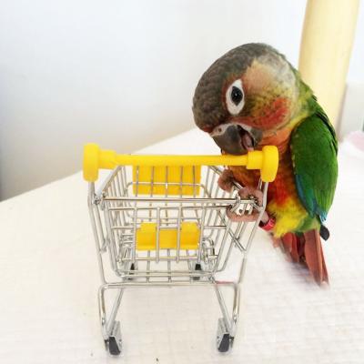 China Viable Colorful Mini Supermarket Shopping Cart Alloy Bird Shopping Cart Trolley Pet Bird Parrot Hamster Toy for sale