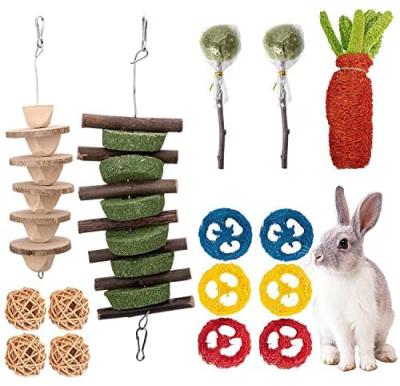 China 15PCS Sustainable Rabbit Chew Toys for Teeth, 100% Natural Bunny Chew Toys for Dental Health, Natural Wood Sticks Timothy Hay Apple Balls for sale