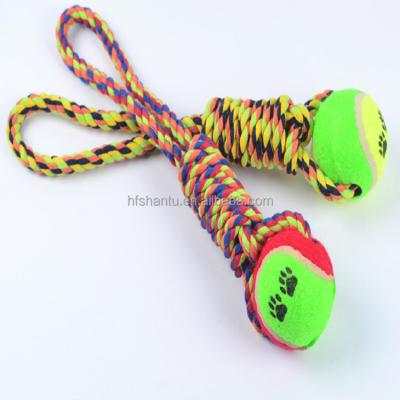 China Wholesale Stocked Hot Sale Tennis Ball Dog Toys Pet Teeth Cleaning Ball Molar Stick Teeth Cleaning Toy with Tennis Ball Cotton Rope for sale