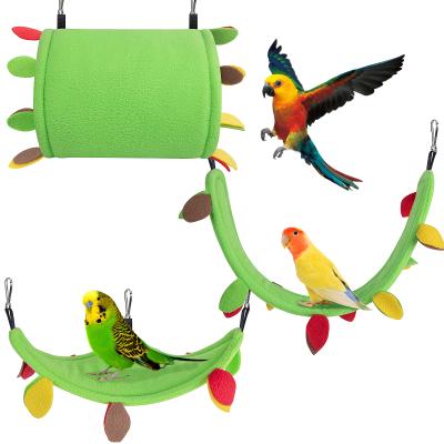 China Sustainable 3 Sets Hamster Cage Hanging Accessories Set Wooden Leaf Design Animal Hammock Sleeve Small Ropeway Swing For Guinea Pig Rat Birds for sale