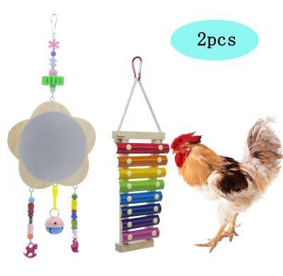 China 2pcs Viable Medium or Large Chicken Pet Toys Parrot Toy Set Plum Blossom Mirror + Percussion Toy for sale