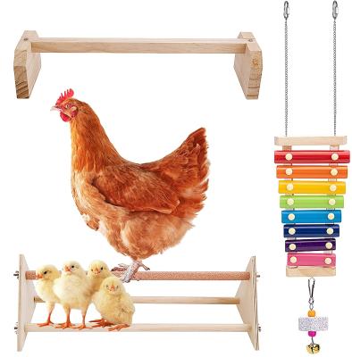 China Viable 3PCS Chicken Toys For Hens - Chicken Perch And Xylophone Toy Set - Strong Wooden Roosting Bar - Wooden Chicken Stand for sale