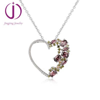 China China 925 Sterling Silver Gemstone Pendant Love Heart Shaped Pendant Necklace Guangzhou Manufacturer for sale