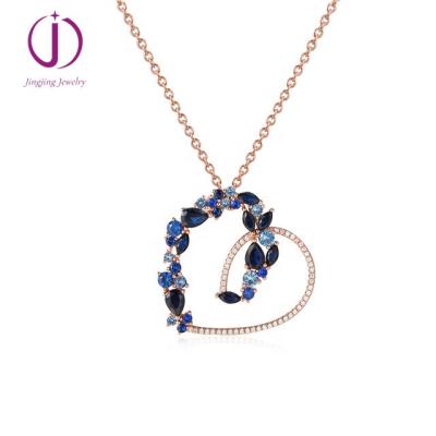 China Wholesale Blue Crystal Pendant Necklace CZ Heart Shaped Silver Mother's Day Pendant Guangzhou Manufacturer From China for sale