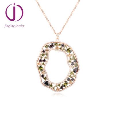 China China Guangzhou manufacturer ready to ship muti-color zirconia necklace pendant oval charm sterling silver pendant necklace for sale