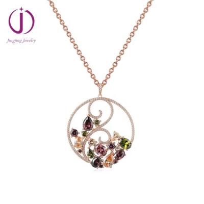 China China Guangzhou Manufacturer Ready To Ship Custom Silver Circle 925 Pendant Chain Multi Color Zirconia Pendant for sale