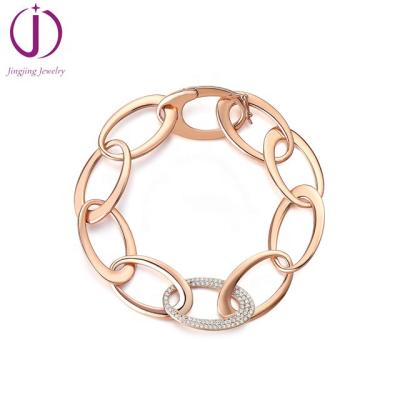 China CLASSIC Sterling Silver Link Bracelets Oval Charms Bangle Bracelets for sale