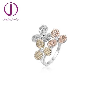 China FASHIONABLE Custom 925 Sterling Silver Women Love Jewelry Beautiful Fancy Flower Shaped Muti Colored Micro Pave Cute Zirconia Rings for sale