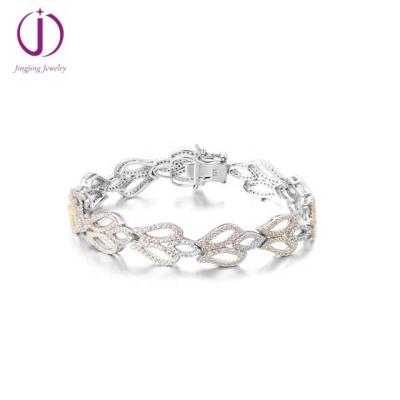 China China Jingjing Wholesale 18k Gold Guangzhou Manufacturer Plated Sterling Silver Micro Pave Leaf Bracelet for sale