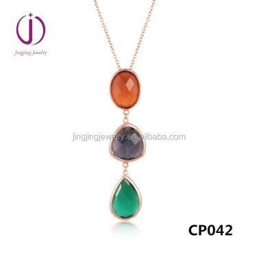 China China 925 Sterling Silver Big Three Color Large Color Pendant Necklace Guangzhou Manufacturer 925 Multi Stone Gemstone Jewelry for sale