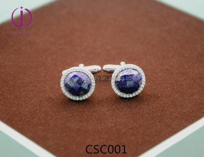 China Silver professional customized cufflink, 925 silver with round lapis lazuli cufflink for sale