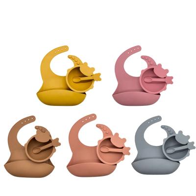 China Mix Color Washable Silicone Administer Hot Selling Baby Silicone Suction Cup Waterproof Silicone Spoon Bibs dropshipping for sale