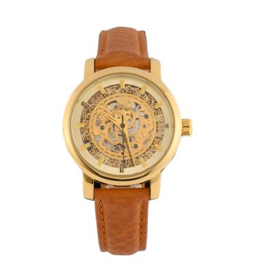 China Custom Full Calendar Lady Skeleton Stainless Steel Automatic Leather Watch for sale