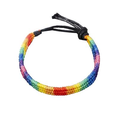 China Wholesale High Quality Handmade Woven Jewelry Decoration Love Is Love Pride Rainbow Cheerful Bracelet for sale