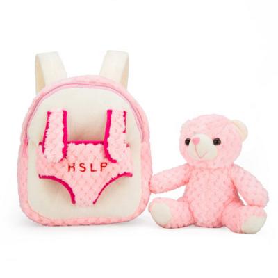 China Custom Plush Logo Backpack Plush Bear Doll Girls Backpack for sale