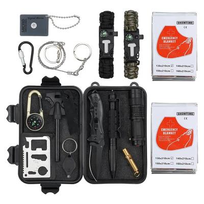 China Outdoor Camping Hiking Emergency Travel Survival Kit 16 in 1 Survival Gear Professional SOS Kit Outdoor Rescue Tool for Camp Adventures for sale