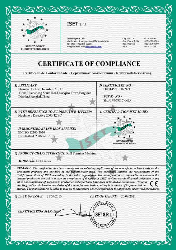 CE - SHANGHAI BELIEVE INDUSTRY CO LTD