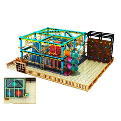 China Metal Cheery Kids indoor climbing playground rope course soft playground Naughty Fort with strong colorful rope for sale