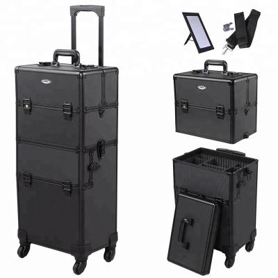 China HAPUTA Large Capacity Professional Black Rolling Aluminum Beauty Vanity Case Trolley for sale