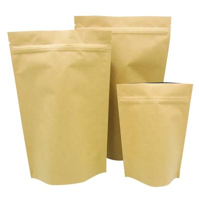 China Brown Kraft Paper Bags Wholesale Biodegradable Moisture Proof Tea / Food Packaging Zipper Stand Up Zipper Lock Paper Bag for sale