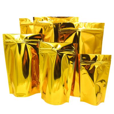 China Customized Printed Moisture Proof Aluminum Zipper Packaging Gold Mylar Plastic Sealing Bag For Food for sale