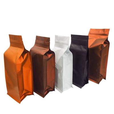 China Customized Logo Square Bottom Coffee Bag Moisture Proof Pla Emboss One Way Valve Block Bottom Zipper Tie Paper Pet Food Grade Packaging Bag for sale