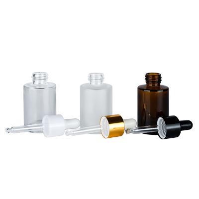 China Cosmetic flat shoulder serum glass cosmetic bottle with cosmetic dropper packaging for sale