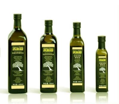 China 250ml 500ml 750ml Round Square Olive Oil Glass Bottle Manufacturer Customized Eco-Friendly Kitchen Dark Green Glass Cooking Olive Oil Bottle for sale