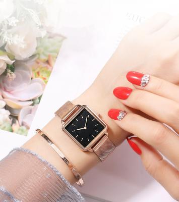 China 2020 New Elegant Gold Silver Dial Waterproof Square Women Watches Steel Wristwatch Montre Femme Quartz Band Ladies Watch for sale