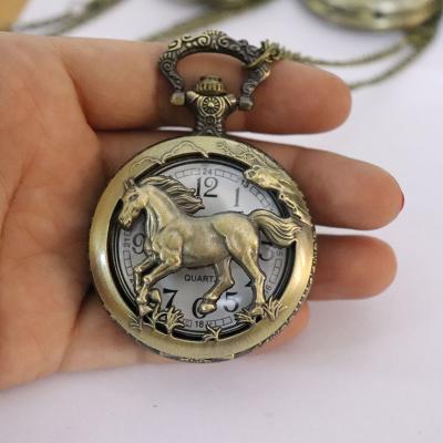 China Relogio De Bolso Men's Round Bronze FOB Watch Quartz Pocket Watch Men's Up-to-Date Pendant Necklace Ancient Chinese Zodiac Design for sale