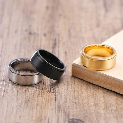 China CLASSIC Classic Hot Selling Men Jewelry Silver  Gold Black Stainless Steel Spinner Ring for sale