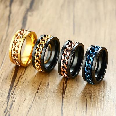 China CLASSIC Rotatable Chain Inlay Spinner Stainless Steel Rings 2020 Hot Sale High Polished 8mm Vintage Men's Dropshipping New Fashion Round for sale