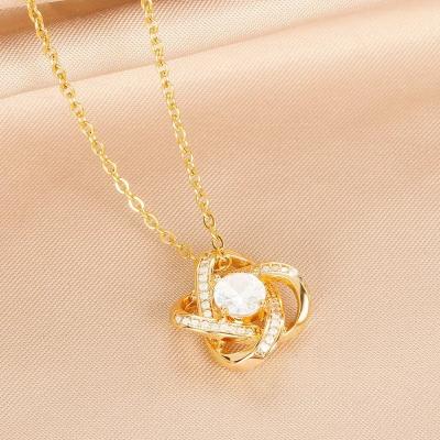 China Other Light Plated  Gold Copper Waterproof Clover Jewelry Set Diamond Four Leaf Clover  Copper  Necklace 2023 for sale