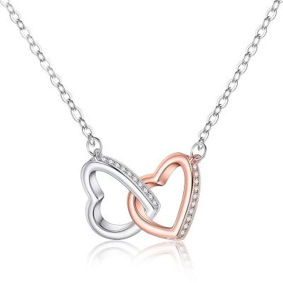 China Other Heart Interlock Pendant Necklaces For Women Girlfriend Gift Hollow Shiny Micro Inlaid Zircon Love Clavicle Chain Necklace for sale