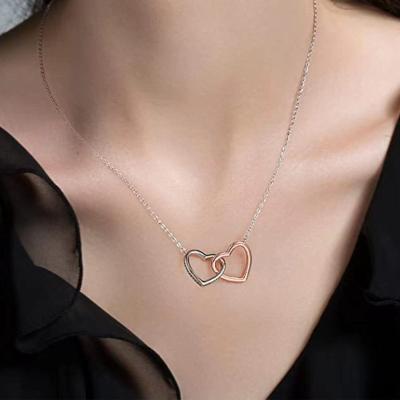 China Other Heart Interlock Pendant Necklaces For Women Girlfriend Gift Copper necklace  Zircon Love Clavicle Chain Necklace for sale