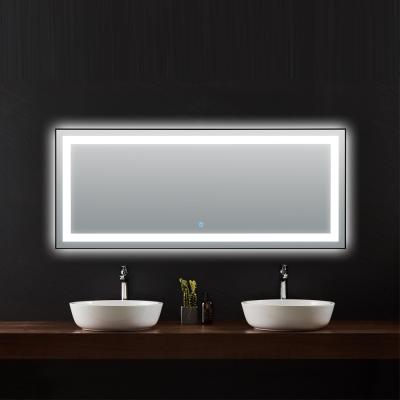 China Large Size Rectangle Touch Sensor Switch Bathroom Smart LED Lighted Mirror Illuminated Graphic Design Free Spare Parts Modern Villa for sale