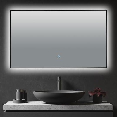 China Matt Black Thin Aluminum Alloy Frame Wall Hung Bathroom Illuminated LED Mirror for sale