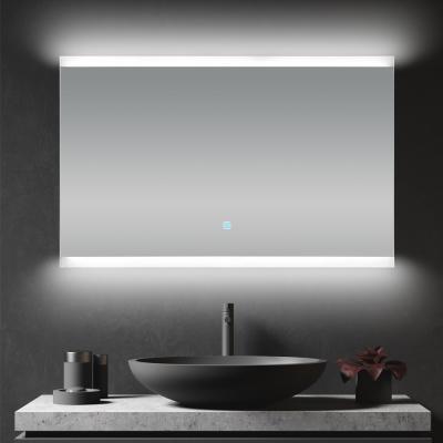 China Rectangle Bright Modern Sand Through The Back Aluminum Framed Touch Sense Switch LED Light Bathroom Fog Light Mirror for sale