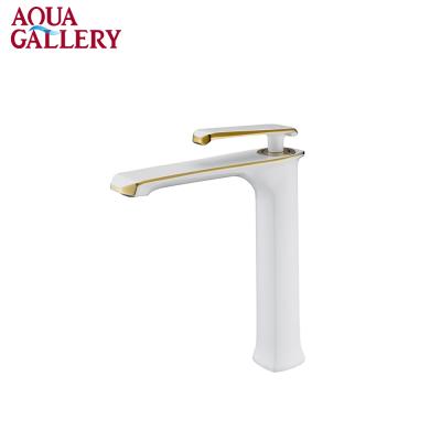 China White And Gold Plated Modern High End Brass Hotel Brass Hot Cold Single Handle Bathroom Sink Faucet for sale