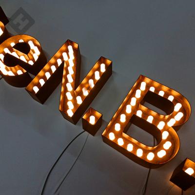 China Factory Supply Vintage Metal Marquee Light Energy Saving Letter Led Store Sign Outdoor Light Sign for sale