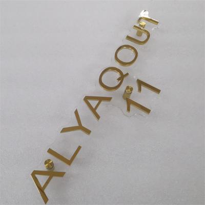 China 3D Stainless Steel Wall Letters Metal Door House Number Sign Modern Gold Metal Building Logo for sale