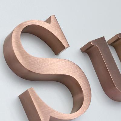 China Wall Mounted Buildings Rose Gold Brushed Stainless Steel Channel Alphabet 3d Metal Sign Letters for sale