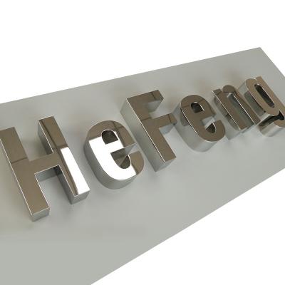 China Business Logo 3D Mirror Stainless Steel Signage Metal Letter Antirust Customized Silver Sign for sale